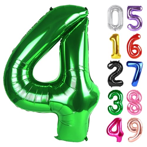 Image of Dark Green Number 4 Balloon 40 Inch, 4th Birthday Party Decorations, Giant 4 Foil Balloon for Party Supplies