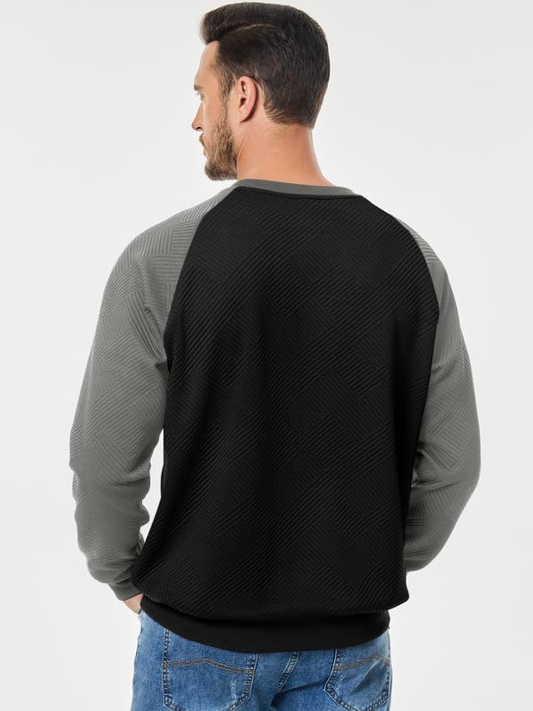 Men's Fall Crewneck Sweatshirts Patchwork Long Sleeve Geometric Texture Casual Pullover Shirt - Image 4