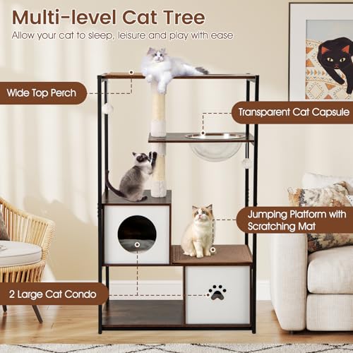 Árbol para gatos moderno multi-nivel 132 cm alto miniatura 4