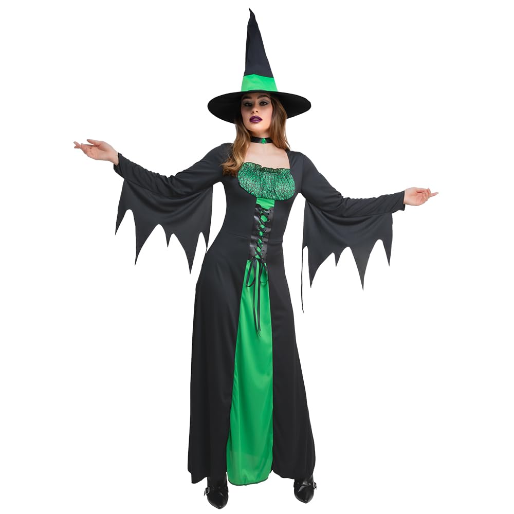 Wicked Costumes Ladies Green Spellbound Witch Halloween Fancy Dress Costume - Medium UK 14-16