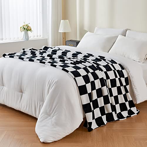 Image of BEDELITE Plaid Fleece Throw Blanket, Black & White Checkered 50x60 Throw