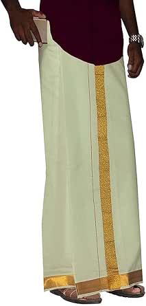 Prakasam Cotton Dhoti da uomo in cotone Kerala Thalapathi Border Welcro