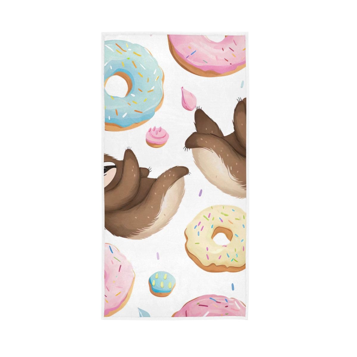 LSRCPD Cute Cartoon Sloth with Donuts Hand Towels, Multipurpose Absorbent Towels for Bathroom, Gym, Hotel, Spa 15 x 30 Inches