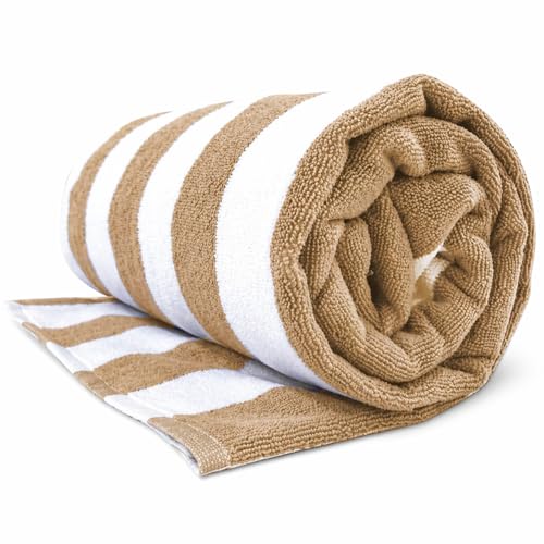 Image of TowelWala Extra Large Cotton Pool & Bath Towel | 180x90 cm | 450 GSM Cotton | Quick Drying & Highly Absorbent | Striped Design for Adults | TW PT Beige Pack 1