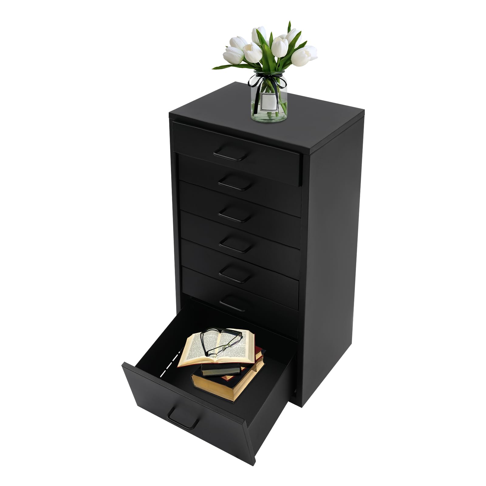 7 Drawer File Cabinet on Wheels Steel Mobile Filing Cabinet with Drawers