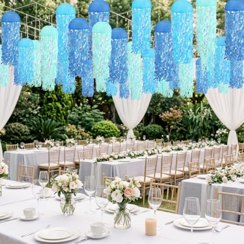 Image of Jellyfish Paper Lanterns 6pcs Under The Sea Party Decorations, Pink Hanging Jelly Fish Paper Lantern for Mermaid Ocean Theme Birthday Party Baby Shower Room Decor