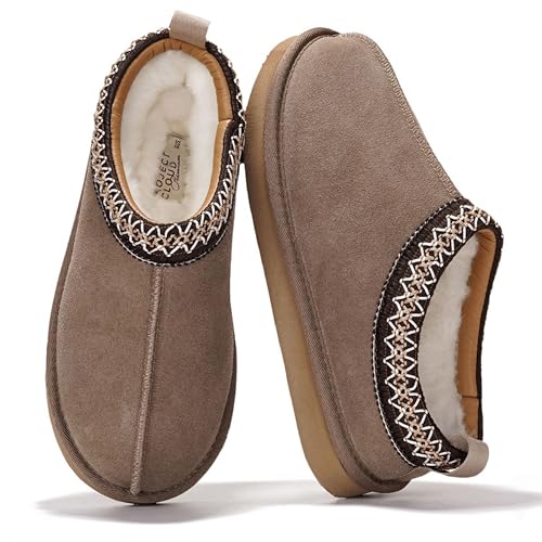 Image of Project Cloud 100% Genuine Leather Womens Slippers with Genuine Australian Shearling Fur Lining Slippers for Women - Non-Slip EVA with Memory Foam Fuzzy Slippers Women Footwear (Nerita)