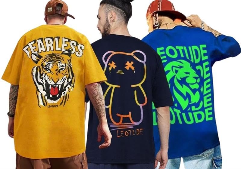 Men's Cotton Oversized Fit Oversized Tshirt Drop Shoulder ful Printed Combos (Pack of 3)