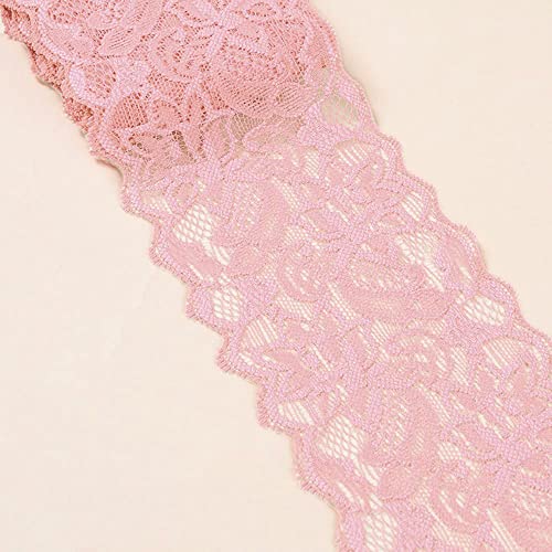 3 Yards Elastizität Spitzenbordüre Spitzenband,8cm Breite Bunte Spitzen-Blumen Borte Dekoband Zierspitze Zierband Spitzenstoff Spitzenborte für Nähen DIY Handwerk Kleidung Unterwäsche,Rosa
