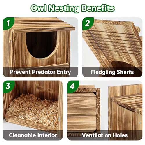 image for UUMENHA Durable Carbonized Cedar Owl House - 14.5×9×7.5 Inch Weather