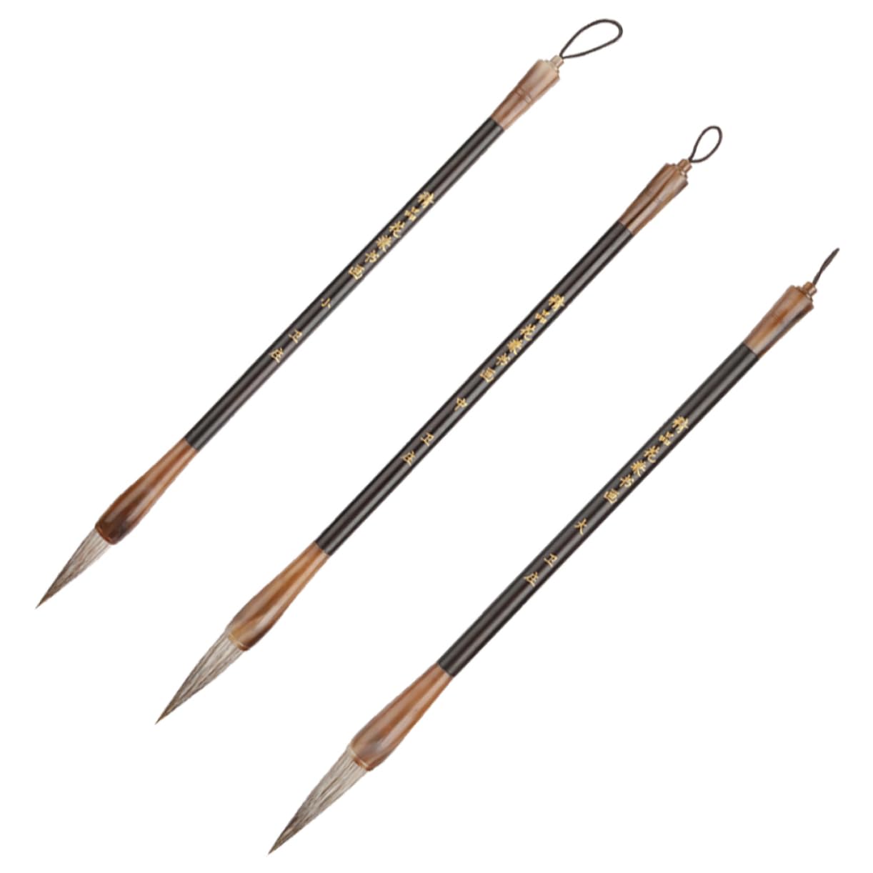 HOMSFOU 3pcs Chinese Calligraphy Brush Pens Traditional Writing Brushes Horsehair for Beginners Professionals