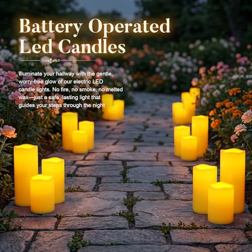 Image of 5plots Large Waterproof Flameless Candles 4 inchx8 inch Ivory LED Pillar Set of 2