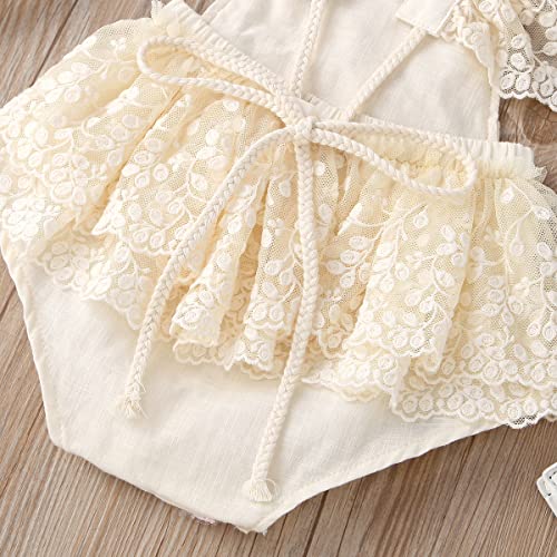 Odasdo Easter Outfit Toddler Girl, Baby Girls Lace Romper Newborn Photoshoot Outfits, First Birthday Cake Smash Party Infant Christening Baptism Wedding Pageant One-Piece Bodysuit Light Pink Flower 18-24M thumb #5