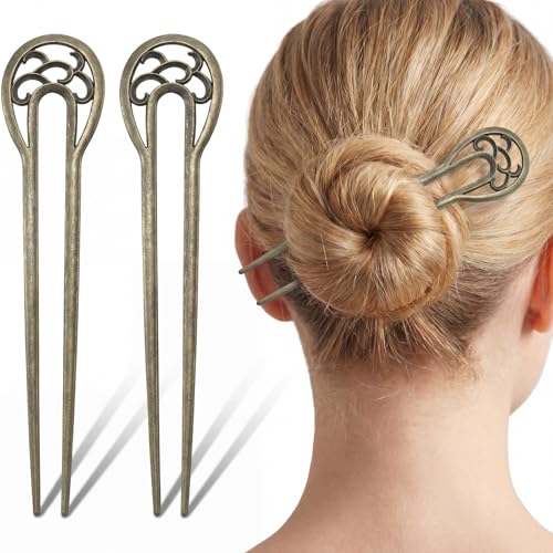 Chuangdi 2 Pcs French Hairpins U Shaped Hair Fork Vintage Hairpins for Buns French Twists Metal Hair...