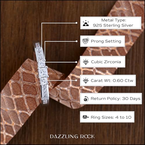 Dazzlingrock Collection 0.60 Carat Princess Cubic Zirconia 3 Stone Minimalist Anniversary Ring for Women in 925 Sterling Silver4
