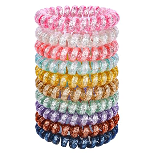 JessLab Espiral Corbatas en Pelo, 10 Pcs sin Rastro Cintas de Cordón Telefónico bobinas de Plástico Porta Cola de Caballo Accesorio para Cabello sin Daños para Mujeres Niñas, Colores Surtidos (#14)