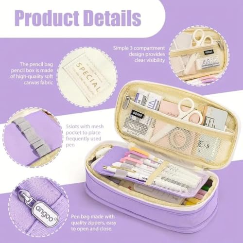Image of WORSHIPER Big Capacity Pencil Pen Case Bag with Zipper Office College School Storage Large Capacity Bag Pouch Holder Box Organizer Colorful (Special - Light Purple)