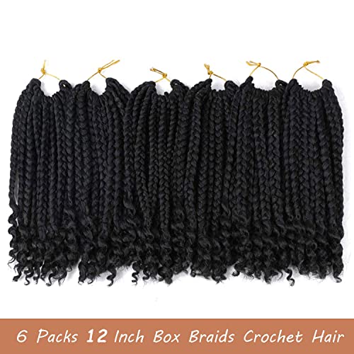 Layashow 12 Inch Crochet Box Braids Curly Ends 6 Packs Bohemian Box Braids Crochet Braid Hair For Black Women (1B, 12 Inch)… #TOP3