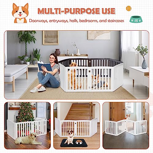 Pet Gate For Dogs - 24Inch Indoor Dog Gate For Stairs House Doorways Wooden Freestanding Dog Fence Extra Wide 4 Panels #TOP2