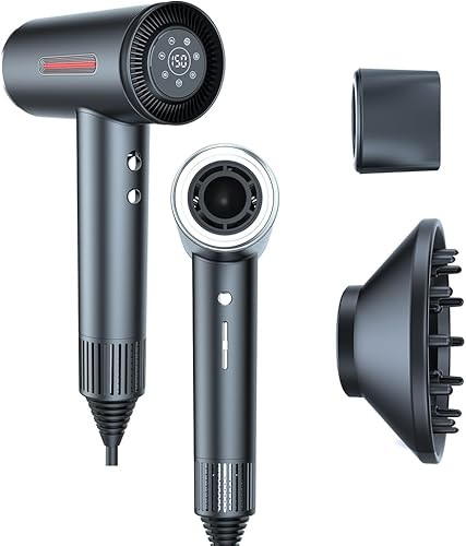 Secador de pelo, secador de secado rápido con boquilla magnética, motor sin escobillas de 110,000 RPM, alta velocidad de bajo ruido, iónico, sin