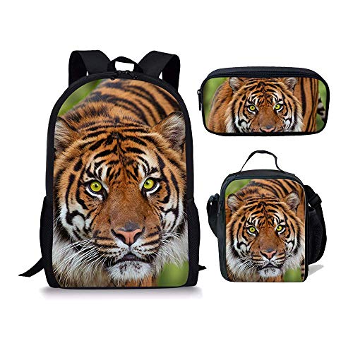 Set da 3 pezzi zaino per la scuola + borsa per il pranzo + astuccio porta matite per bambini Wolf Cool Tiger 3 Set Taglia unica Zaini Daypack