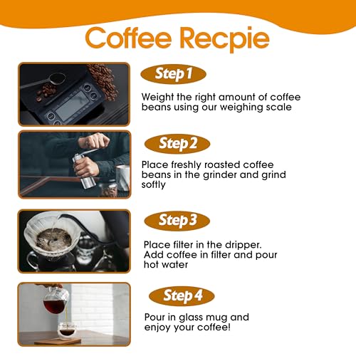 Image of V60 Pour Over Coffee Maker Set - Portable Coffee Kit 9Pcs with V60 Kettle, Digital Scale, Double Walled Mug, Glass Server, Manual Grinder, Glass Dipper, 100 Paper Filters & Coffee Scoop