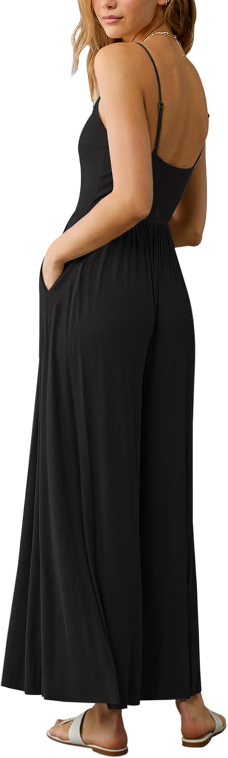 Relipop Women Summer Scoop Neck Spaghetti strap Wide Leg Jumpsuits 2026 Casual One Piece Jumper Romper Outfits & Pockets - Image 2