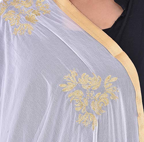 Image of Youthquake Golden Embroidered Work Chiffon Dupatta For Womens & Girls With 4 Side Gold Lace
