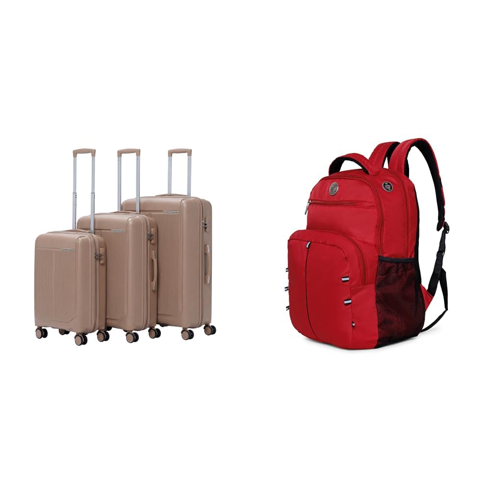 Megatron Set of 3 Pieces (Small + Medium + Large) Trolley Bag, Lightweight Luggage + Global 25.91 Liters Water Repellant 17.32" Laptop Backpack with Rain Cover for Casual, Outdoor,-image-0