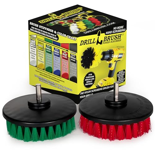 Drill Brush - Cleaning Supplies - Medium and Stiff Bristle Brush Kit - Spin Brush - Grout Cleaner - Tile, Counter-tops, Stove, Oven, Sink, Trash Can, Floors - Concrete Swimming Pools, Garden Fountains