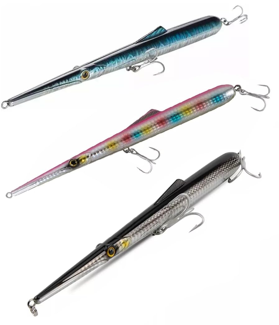 KIT 3 PZ Needle Skipping Lure Esca Artificiale Floating Pencil Aguglia Pesca Spinning Pesce Serra Barracuda Spigola Galleggiante