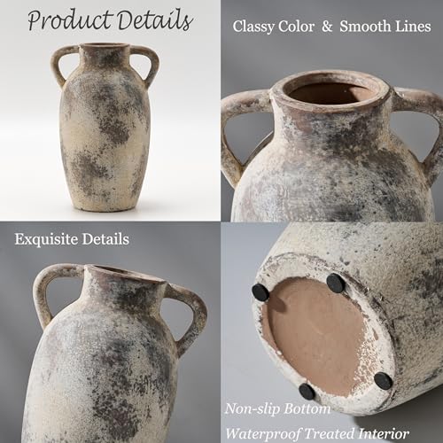 Ceramicvase984inchterracottavasewithhandlesbohodecordecorativevaserusticvaseforhomedecorfarmhouselivingroomtablegray Urban Country Home Decor Ceramic vase 984 inch terracotta vase with handles boho decor decorative vase rustic vase for home decor farmhouse living room table gray urban country home decor