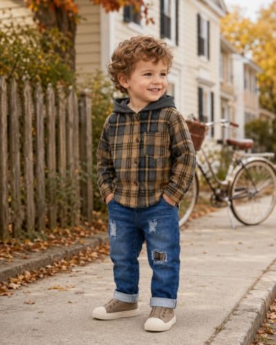 Image of Renotemy Toddler Baby Boy Clothes Hooded Sweatshirt Denim Outfits 12M-5T