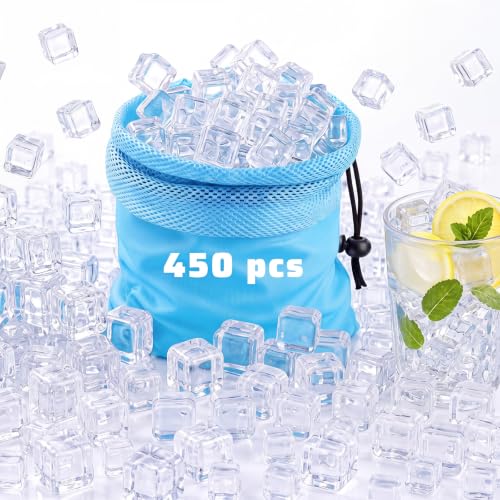 Image of 450 Pcs 15 lb Reusable Ice Cubes Bulk Clear Plastic Refreezable Cooler Cubes Keep Drinks Cool Longer Without Diluting Large Pack Ice Cube for Lunch Boxes Coolers Party Bars Camping Supplies