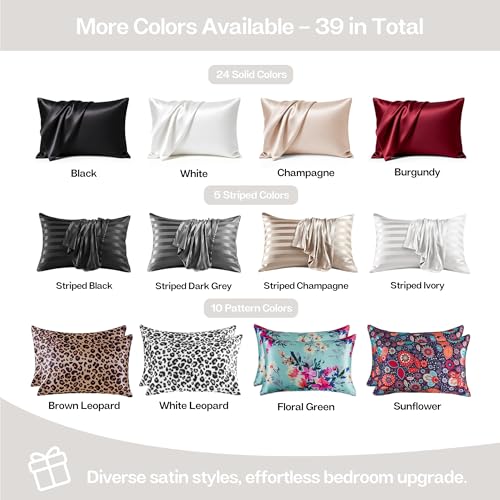 Image of MR&HM Satin Pillowcase for Hair and Skin, Silk Satin Pillowcase 2 Pack, Standard Size Pillow Cases Set of 2, Silky Pillow Cover with Envelope Closure (20x26, Ivory)