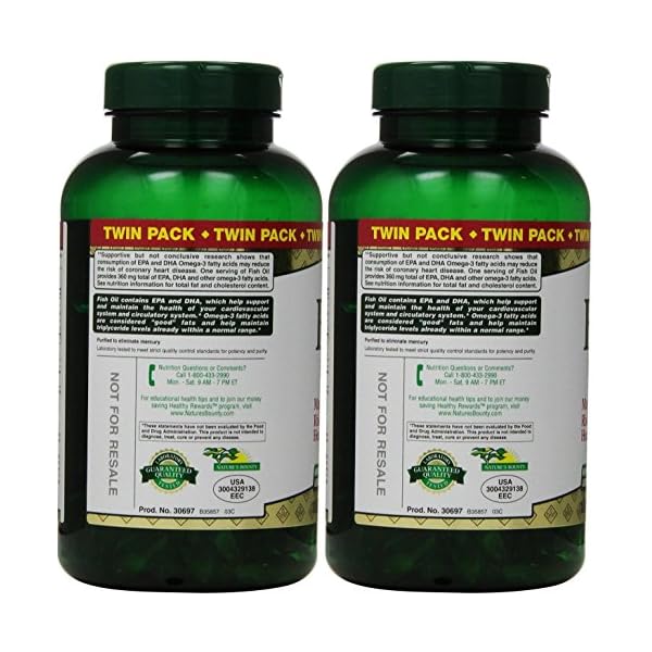 Nature's Bounty Fish Oil 1200 mg, Twin Pack, Supports Heart Health With Omega 3 EPA & DHA, 360 Rapid Release Softgels