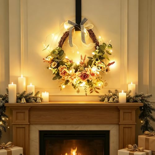 Artificial Fall Wreath for Front Door with Led Lights, Glowing Fall Decor - image 5