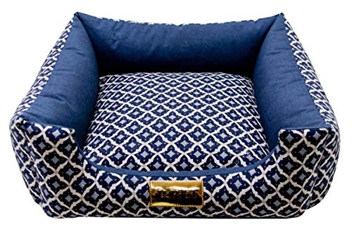 Cama Luxo Para Cachorro Luppet Médio Grande Porte Acima de 13kg Marinho Geometrico GG