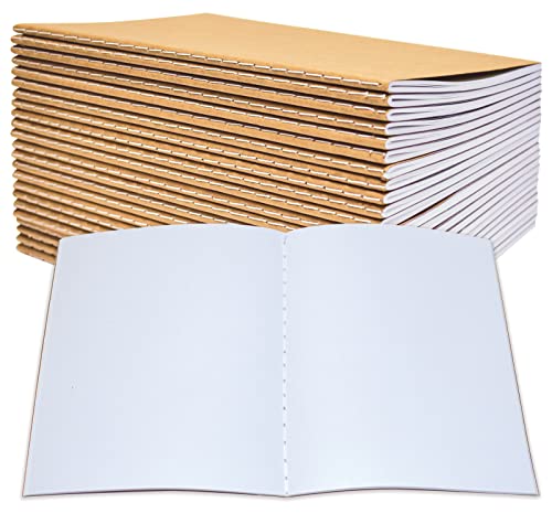 Kraft Notebooks 24 Pack, Blank Unlined, 8.3 In X 5.5 In, A5 Size, 60 White Pages, 80 Gsm, By Better Office Products, Soft Cover Notebooks, Stitched Spines, Art Drawing Sketchbook #TOP1