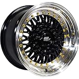 MT13 15x8.0 4x100/4x108 20 ET 73.1 CB Black w/Machined Lip Gold Rivets Wheel by MST