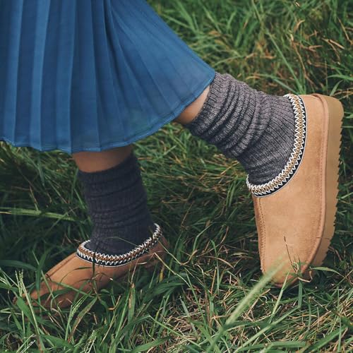 Women's Slippers Platform Mini Boots For Women Suede Leather Anti-Slip Slipper Comfy Fur Fleece Lined Short Ankle Boot Slippers Indoor Outdoor4