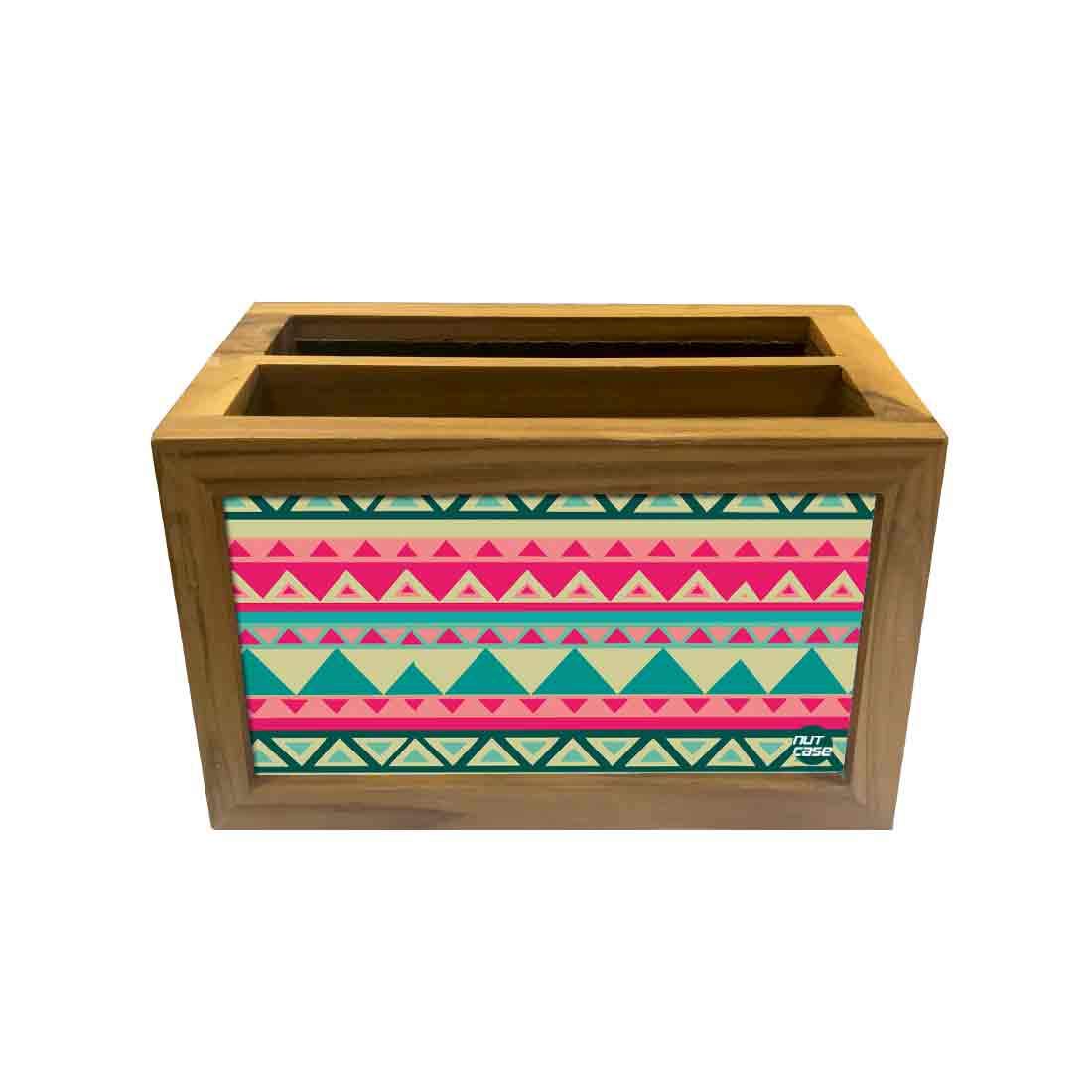 Nutcase Designer Teak Wood TV Remote Stand For Home Remote Holders Organizer Caddy for TV/AC Remotes Control -Multipurpose Desk Organiser-6�x4�x4� - PINK AZTEC 2