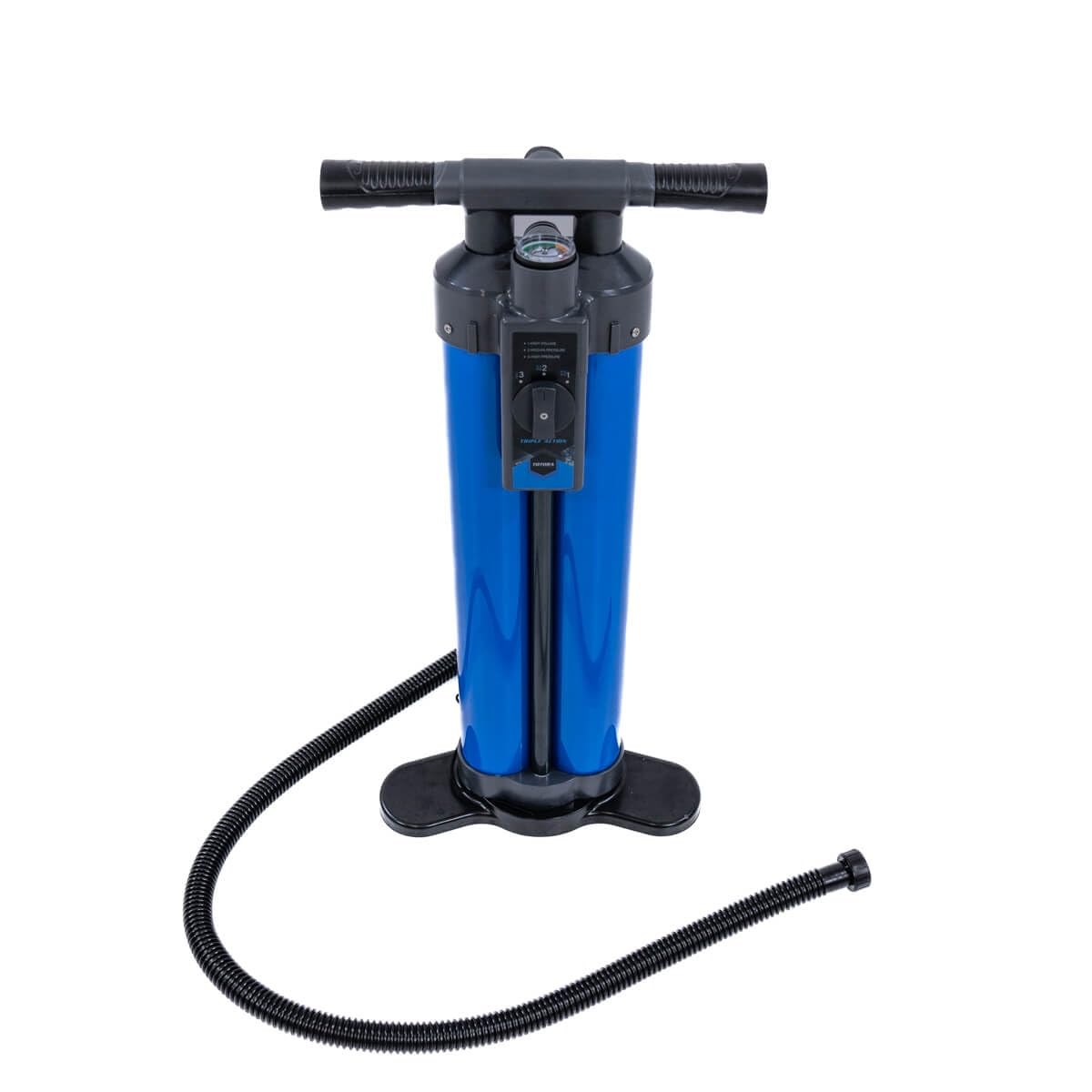 3s-sup Triple Action Handpumpe blau/grau I Spart EIN Drittel Pumpstöße, 30 PSi, 3 Vorwahl-Stufen I Abnehmbare Fuß- und Griffteile I Inkl. Schlauch und Packsack