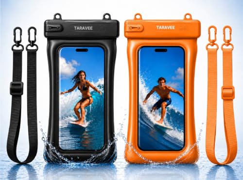 Image of Waterproof Phone Pouch, IPX8 Universal Waterproof Phone Case Dry Bag with Lanyard for iPhone 14 13 12 11 Pro Max XR X XS SE 8 Plus Samsung S23 S22 Ultra S21 S10 S9 (Floating- Black & Orange - 02)