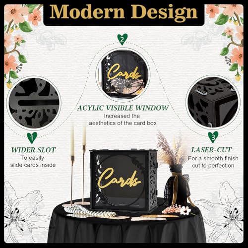 Image of OurWarm Black Wedding Card Box with Acrylic Window, PVC Gift Card Box for Wedding Decorations Reception, Envelope Money Gift Boxes for Party Graduation Birthday Baby Shower Anniversary Bridal Decor