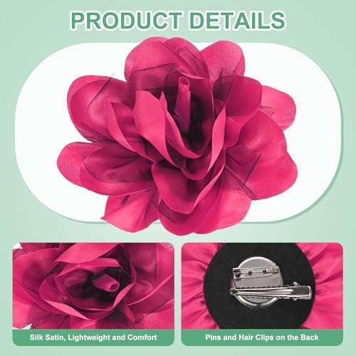Image of M METERXITY Large Women's Brooches Lapel Pin, Lapel Pins Dainty Satin Fabric Big Camellia Flower Hair Clip Dancer Pin Up for Hats /Parties /Clothes