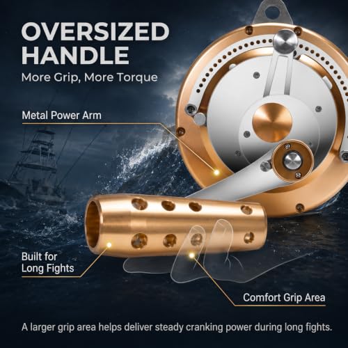 Carrete SAMOLLA FX50W-||-2KG para pesca en alta mar, 2 velocidades, relación de engranajes 3.1:1, arrastre máximo 83 libras, mano derecha, color dorado miniatura 5
