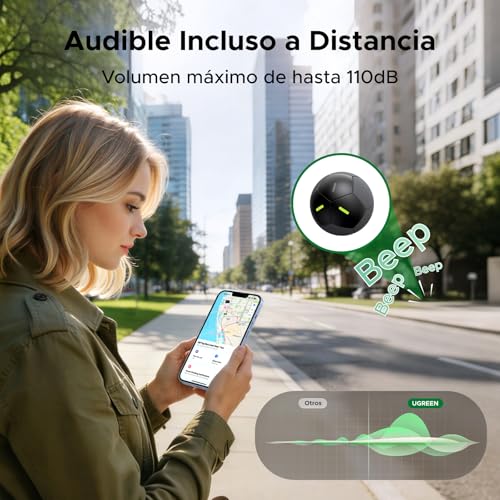 Miniatura 4 de UGREEN FineTrack 2 Smart Finder Diseño Fútbol Soporte iOS Negro | 110dB, Fluorescencia IP68 Localizador Bluetooth SmartTag Tracker Rastreador para Llaves Equipaje Cartera Mochila Bolso Azul