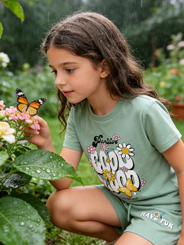 Image of KIDLAGA Toddler Kid Girl Outfits Clothes Floral Short Sleeve T-Shirt Top + Waist Pocketed Summer Short Sets 4-7T Girl Clothes
