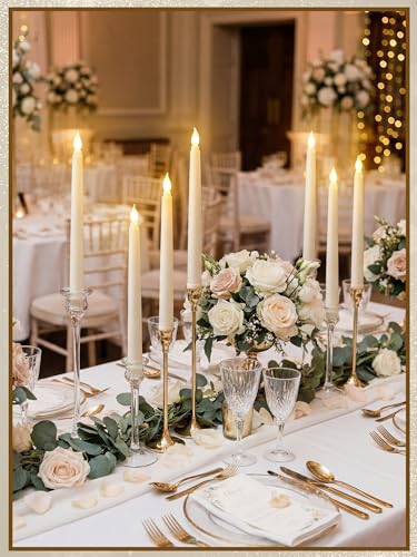 Image of Treela 24 Pcs Flameless Taper Candles Battery Operated ulkB Fake Candles Light LED Candle Sticks Flickering Tapered for Wedding Anniversary Holiday Decoration(Basic,8 Inch,Ivory)